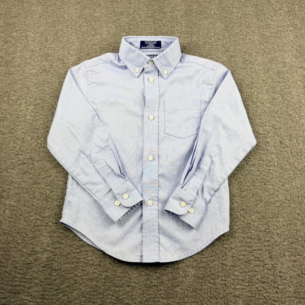 IZOD‎ Button Down Shirt Kids XXS 4-5 Light Blue Long Sleeve Stretch Oxford